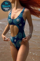 Seamless anti-tan line one-piece cutout swimsuit with tan-through fabric and modern design