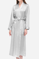 Elegant Mulberry Silk Nightgown with sash belt and long sleeves in soft breathable fabric