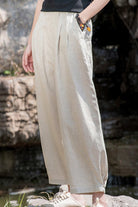 Lightweight beige Ramie Linen Cotton Pants with relaxed fit and side pockets, perfect for casual and versatile wear.