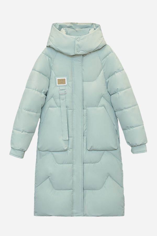 FrostLine Long Coat light blue insulated lightweight winter jacket with hood and pockets
