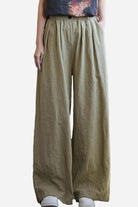 Relaxed fit sandwashed ramie linen pants with plush lining for breathable warmth and soft texture