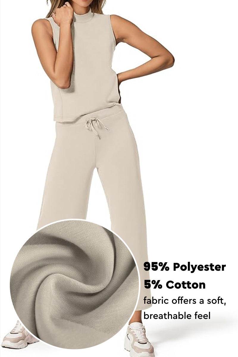 Cotton Chic Sleeveless two-piece set in beige with soft breathable polyester-cotton fabric