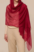 100% Cashmere Featherlight luxury scarf in deep red, soft, lightweight, and elegant wrap for year-round use