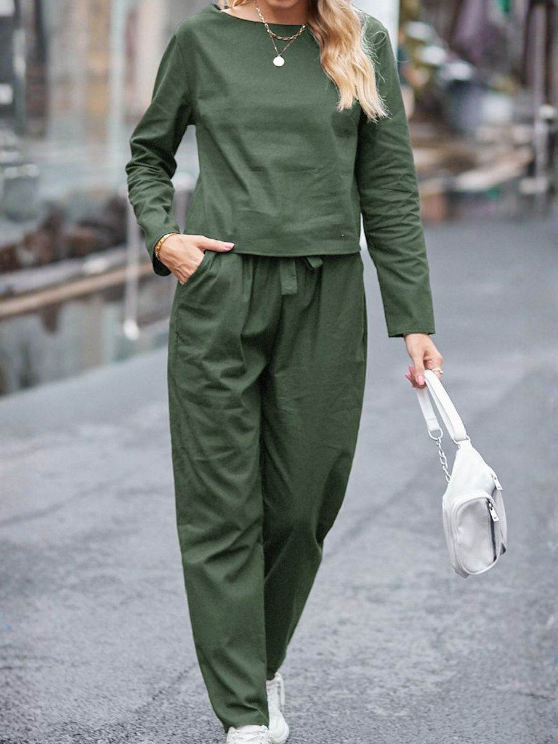 Two women modeling Casual Chic Duo breathable cotton and linen two-piece sets for effortless stylish comfort