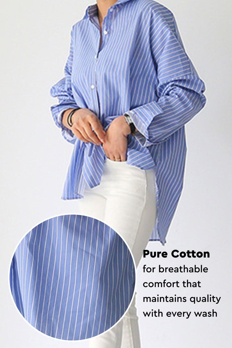 100 cotton oversized striped blue shirt breathable cotton fabric casual elegant style