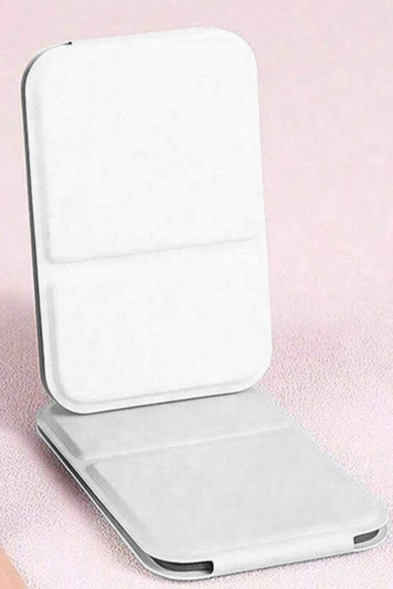 Compact white travel pocket mirror with durable PU leather case for on-the-go touch-ups