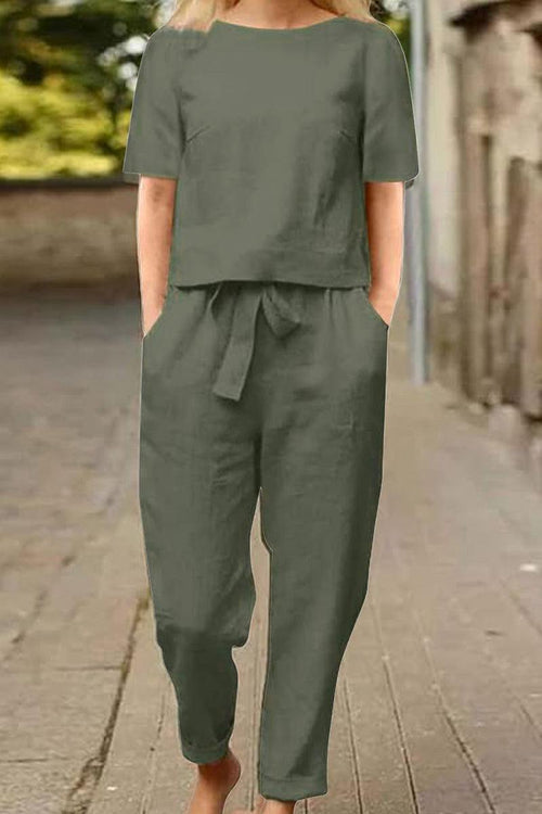 Cotton-Linen Blend Monochrome Two-Piece Set - Halloween Collection