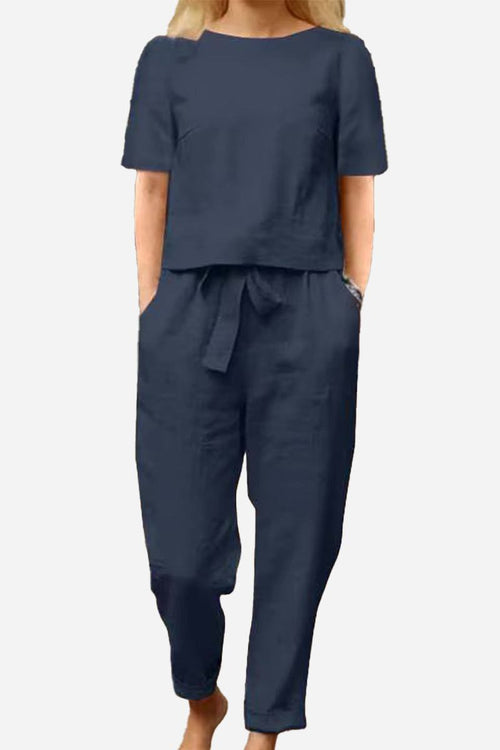 Cotton-Linen Blend Monochrome Two-Piece Set - Halloween Collection