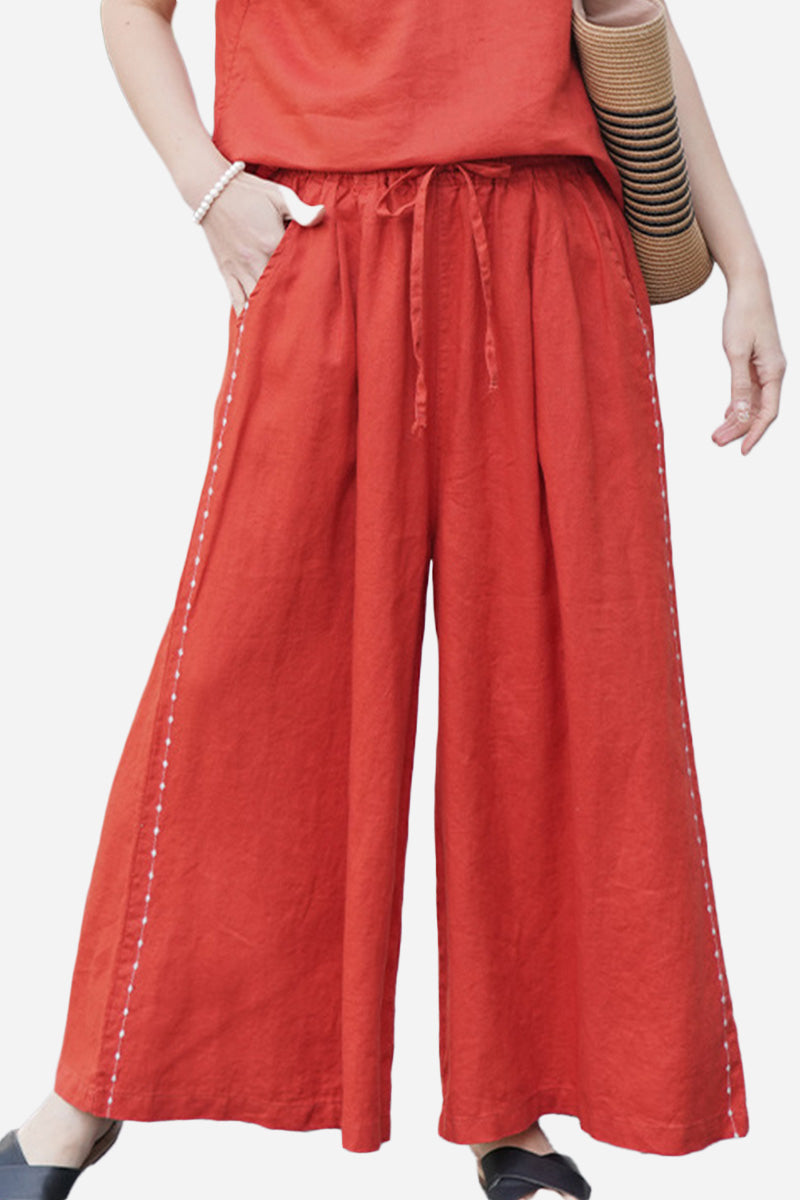 100% Linen One Size Fits All Wide-Leg Pants