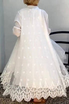 Back view of Villa Breeze Dress and Cardigan Set featuring delicate lace trim and flowing lightweight fabric