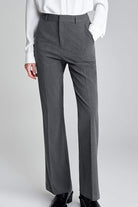 Women's grey professional retro stretch trousers with high-waisted, straight-leg fit and tailored look