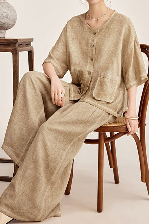 100% Linen Stone-Washed Sunset Breezy Set
