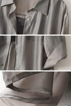 Soft Mornings wrinkle-free shirt and shorts set in breathable, soft polyester fabric with a relaxed fit and silky texture.