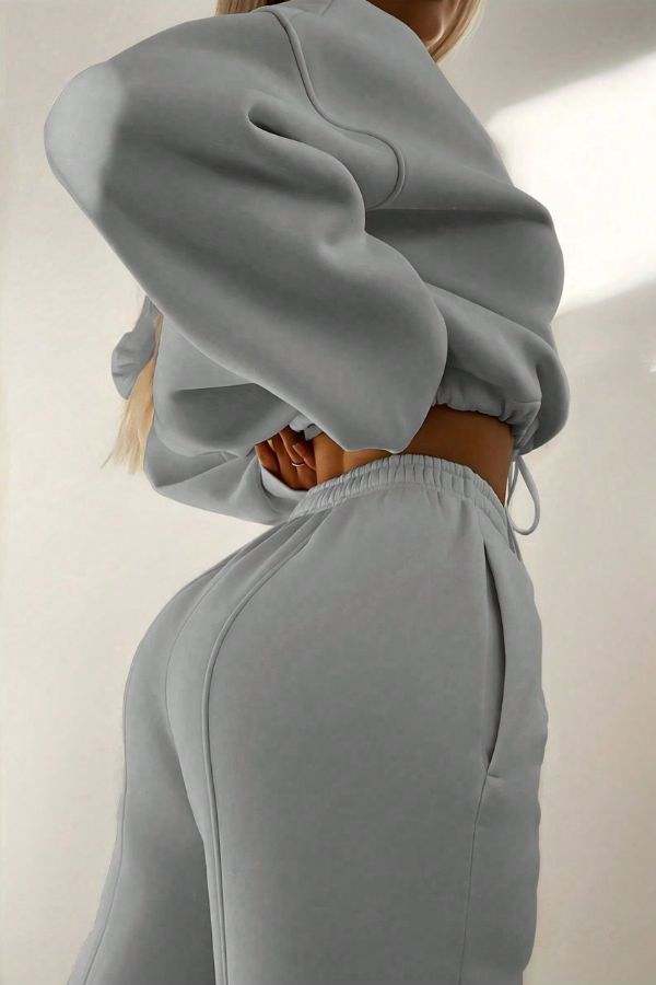 gray Storm Sweater Mock Neck athleisure set with relaxed fit and adjustable waist