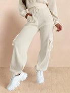 Women's 100% cotton waffle knit pants with cargo pockets and adjustable drawstring waistband