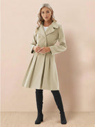 Tailored fit and flare trench coat with A-line silhouette and double-breasted buttons