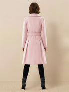 Tailored fit and flare trench coat with double-breasted buttons and pleated hem in non-wool fabric