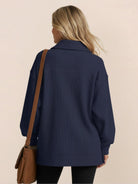 half-zip waffle pullover with fold-over collar and kangaroo pocket in neutral tone