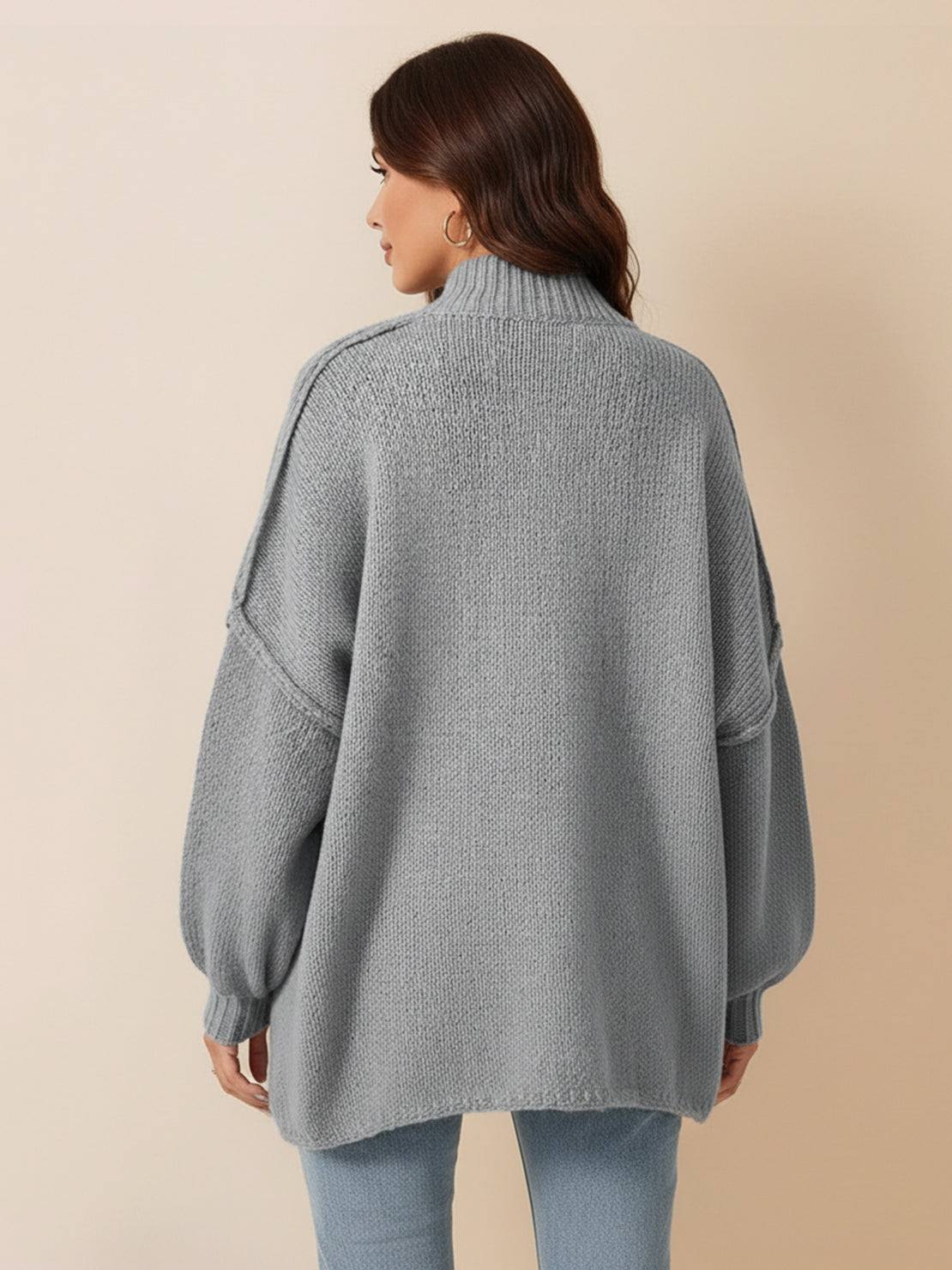 Oversized button-front knit cardigan with balloon sleeves and gold-tone buttons