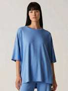 Oversized long-line loungewear set with pullover and straight-leg pants in soft knit fabric