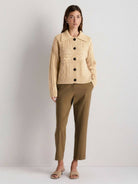 Wool-blend button-front cardigan with wide collar and five buttons for lightweight warmth and layering