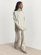 soft-knit turtleneck two-piece set with relaxed fit and wide-leg pants