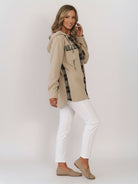 CloudKnit Oversized Hooded Shacket in textured waffle knit with button front and drawstring hood