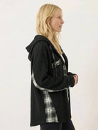 CloudKnit oversized hooded shacket with waffle knit texture and button-front closure