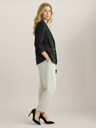 Cotton-linen blazer with notch lapels and two-button closure in natural textured fabric