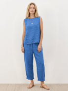 100% cotton crinkle sleeveless top and straight-leg pants two-piece set