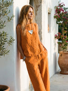 100% cotton crinkle sleeveless co-ord set with relaxed tank top and straight-leg pants