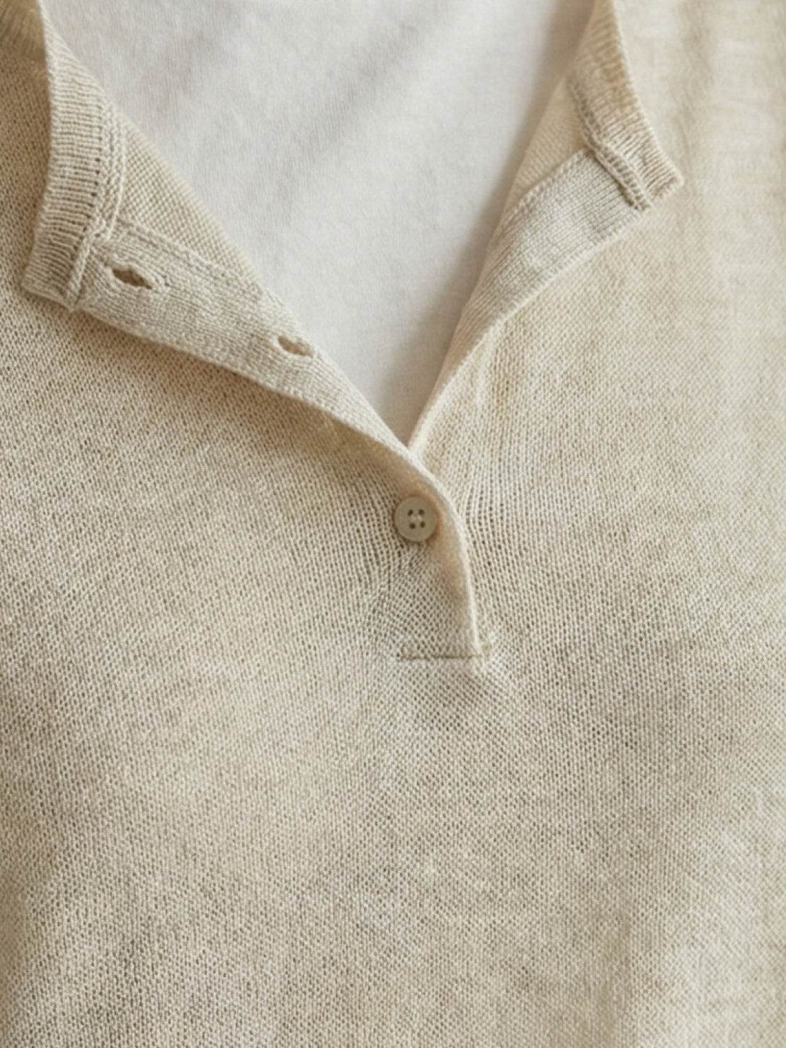 Organic Linen Henley Top soft fine knit with relaxed fit and side slits