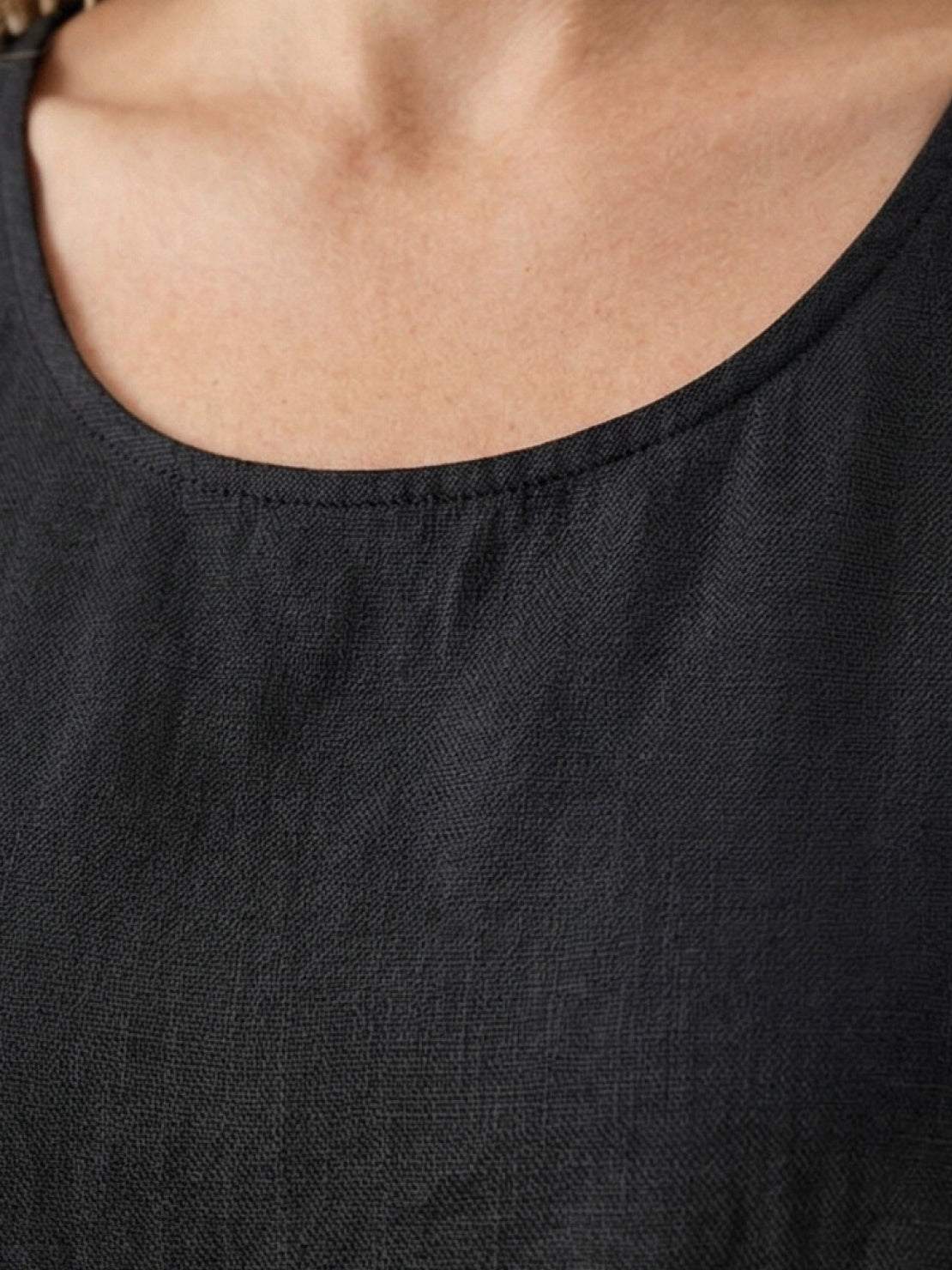 Lightweight cotton linen sleeveless maxi dress with round neckline and relaxed ankle-length fit