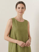 Lightweight 100% cotton linen sleeveless maxi dress with round neckline and loose ankle-length fit