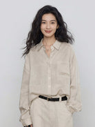 100% cotton-linen classic oversized shirt with dropped shoulders and curved hem