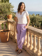 Lightweight 100% linen harem balloon pants with elastic drawstring waistband and side pockets