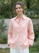 100% linen oversized dropped-shoulder shirt with long rollable sleeves and side slits