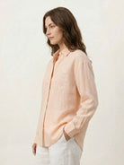 Relaxed fit Ramie Linen-Lyocell embroidered shirt with curved hem and floral design