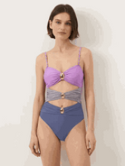 Gold-detail cutout one-piece swimsuit with ruched panels and midi wrap skirt beachwear set