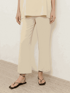 Cotton-blend capelet lounge set with batwing sleeves and wide-leg pants in soft fabric