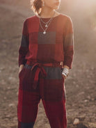woman wearing relaxed cotton-linen monochrome longline top and wide-leg pants set