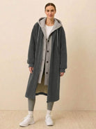 Everyday Wear Oversized Coat in gray with sherpa lining and relaxed fit for cozy, stylish layering