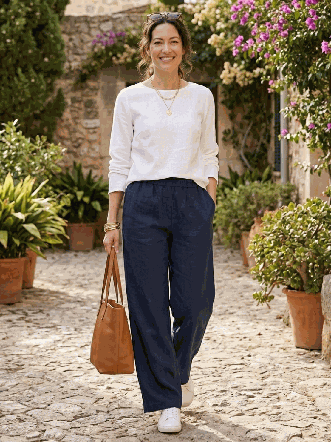 Two women modeling Casual Chic Duo breathable, mix-and-match cotton and linen two-piece sets