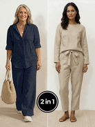 Two women wearing casual chic duo breathable cotton and linen mix-and-match sets