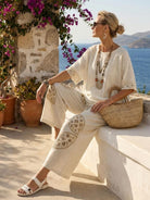 Coastal Comfort Linen two-piece set with lace details and breathable fabric