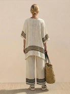 Coastal Comfort Linen two-piece set with lace details and breathable linen fabric