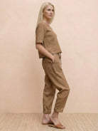 Cotton-linen blend monochrome two-piece set with relaxed fit and breathable fabric