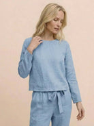 Cotton-linen monochrome relaxed longline top and wide-leg pants set