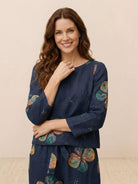 Cotton-linen monochrome relaxed longline top and wide-leg pants set