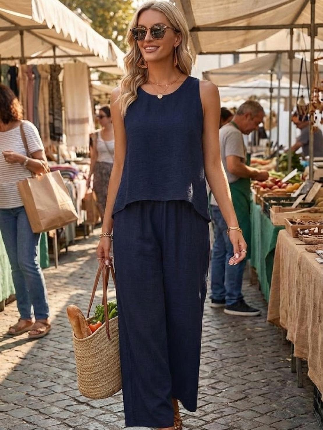 Dreamcatcher Crochet-Back two-piece set with crochet mandala back and wide-leg palazzo pants